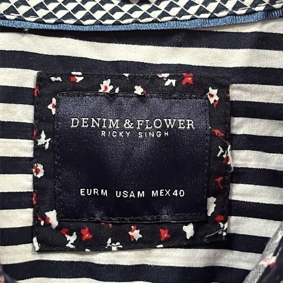 DENIM & FLOWER Men’s Navy Floral Casual Short Sleeve Button Down Shirt Size M - Picture 4 of 5